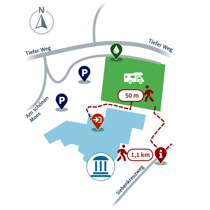 gezeichnete Karte vom Wohnmobilstellplatz an der Therme Bad Saulgau